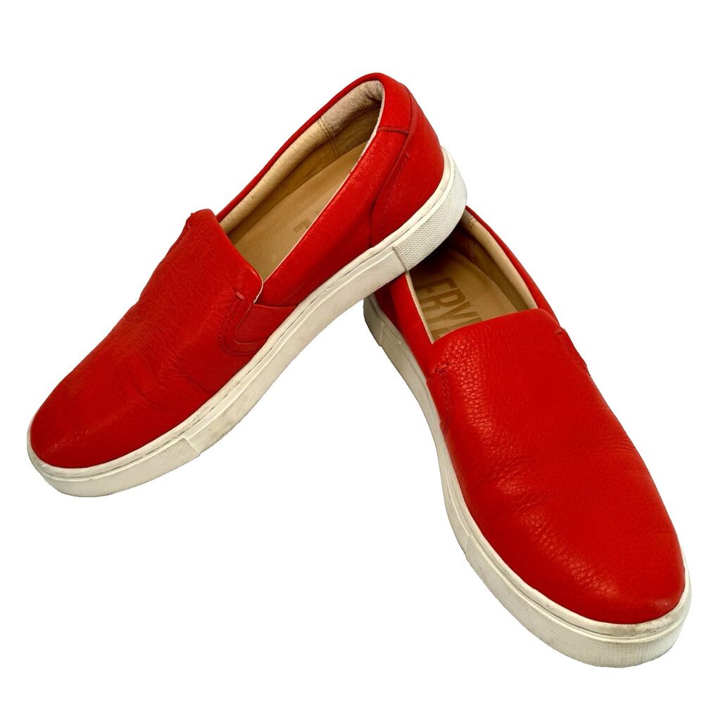 Bright Red Leather Frye Slip On Shoes Casual Rubber Sole Sample Womens Size 6